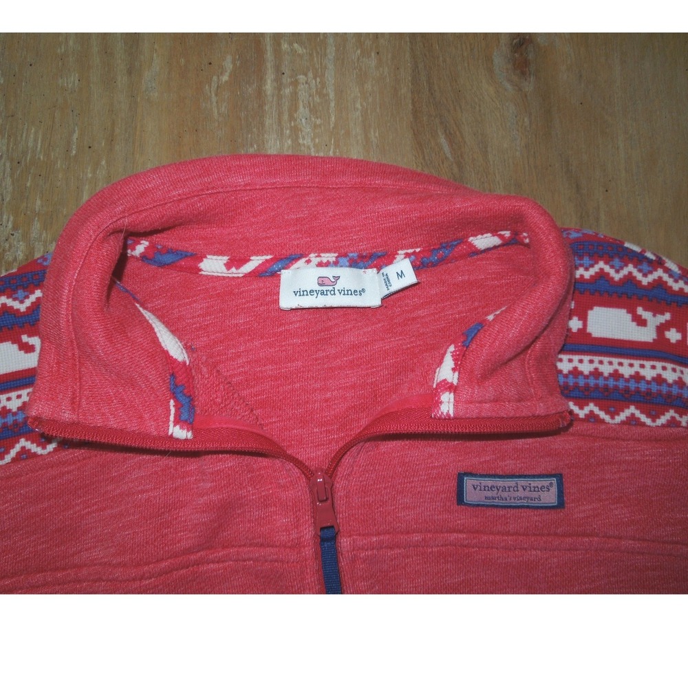 Vineyard Vines Womens Medium Red Fair Isle Whale Quarter Zip Pullover - Picture 2 of 8